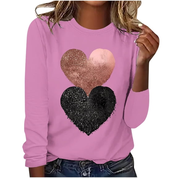 Hoodless Sweatshirts for Women Valentine's Day Fashion Print Loose Comfortable Crew Neck Long Sleeve Sweatshirt
