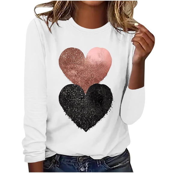 Hoodless Sweatshirts for Women Valentine's Day Fashion Print Loose Comfortable Crew Neck Long Sleeve Sweatshirt