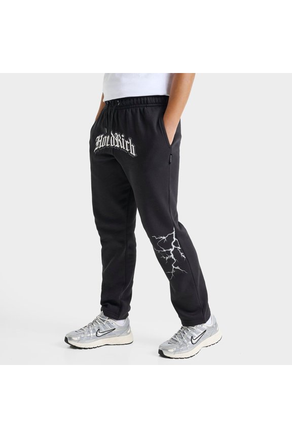 Big Kids Gothic Lightning Jogger Pants, Black/White, Large, Soft Fleece Fabric, Elastic Waistband