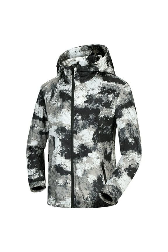 Hoody Jacket for Men Camouflage Lightweight Bomber Jacket Sportswear Casual Thin Sports Coat Hooded Zipper Jackets Windbreaker Cargo Outwear with Zip Pockets Plus Size