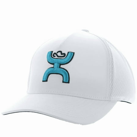 Hooey Mens "Coach" Flexfit, Water & Sweat Resistant White Hat Cap Teal Logo (L/XL)