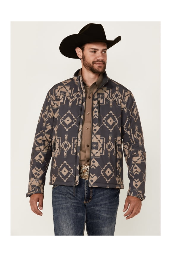 Men's Aztec Print Charcoal  Tan Softshell Jacket HJ129CHTN
