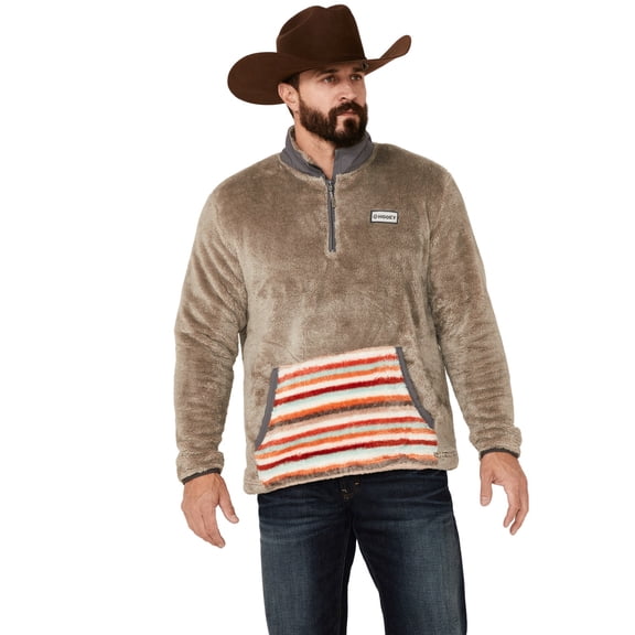 Hooey Men's Stripe Pocket 1/4 Zip Fleece Pullover Brown XX-  US
