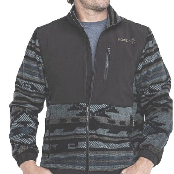 Hooey Mens Fleece Lightweight Zip Front Aztec Print Tech Jacket (Black / Aztec, Medium)