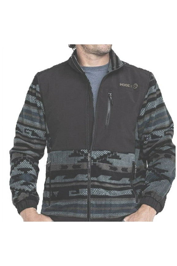 Mens Fleece Lightweight Zip Front Aztec Print Tech Jacket (Black / Aztec, Medium)