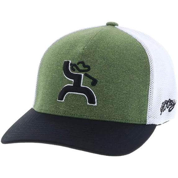 Hooey Mens Flexfit Coach Mesh Back Adjustable Baseball Cap Trucker Hat (Green / White, Small/Medium)