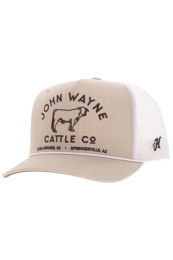 Mens John Wayne Adjustable Snapback Cap Hat, Tan/White