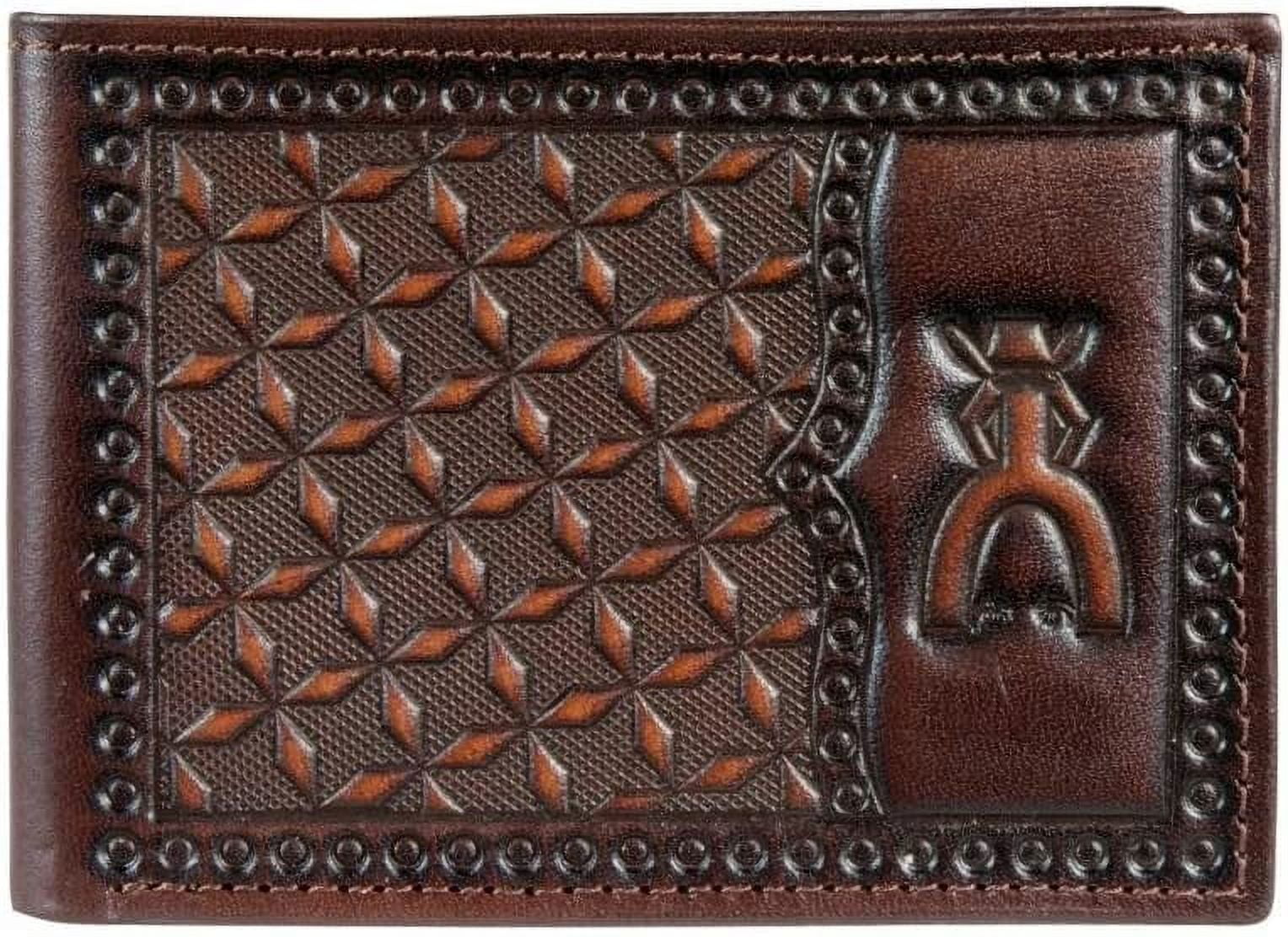 Hooey Mens Punchy Logo Tooled Leather Bifold Flip Wallet (Chocolate