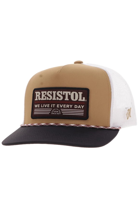 Mens Resistol Patch Adjustable Snapback Cap Hat, Tan/White