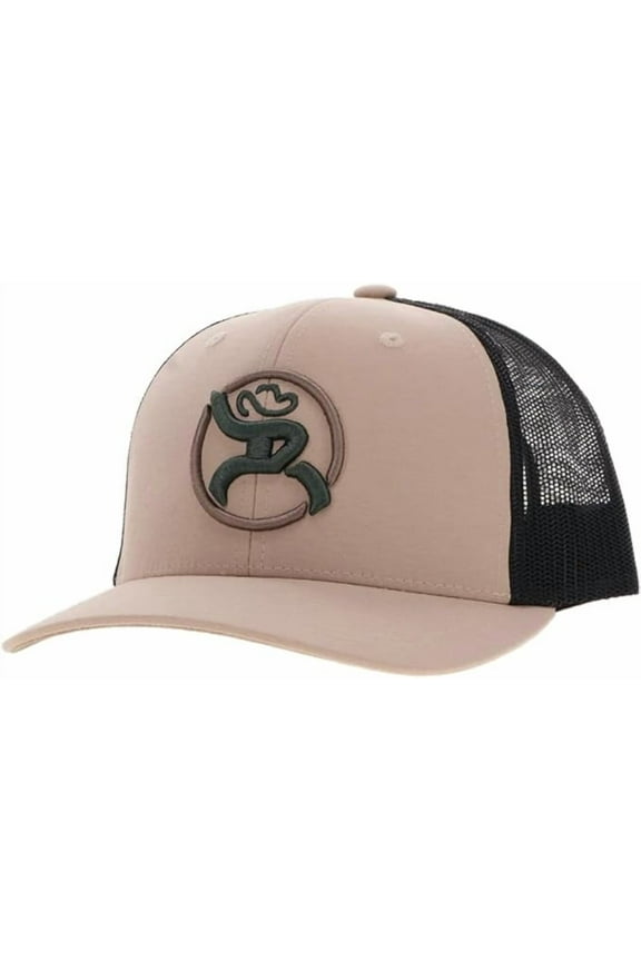 Mens Strap Roughy Logo Mesh Back Baseball Cap Hat, Tan/Black