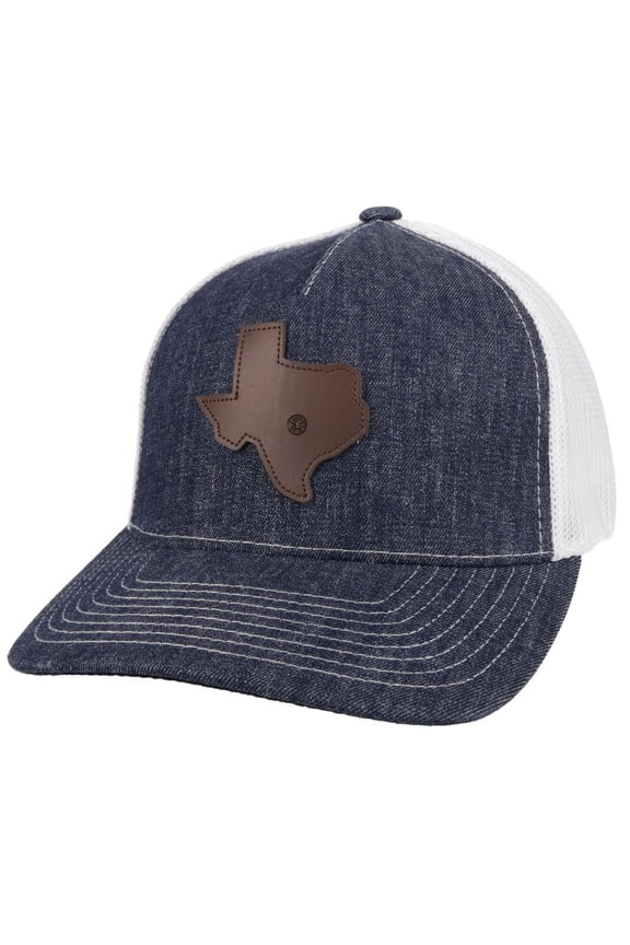 Mens Tejas Flexfit Leather Texas Patch Ball Cap(Denim/White,Large/X-Large)