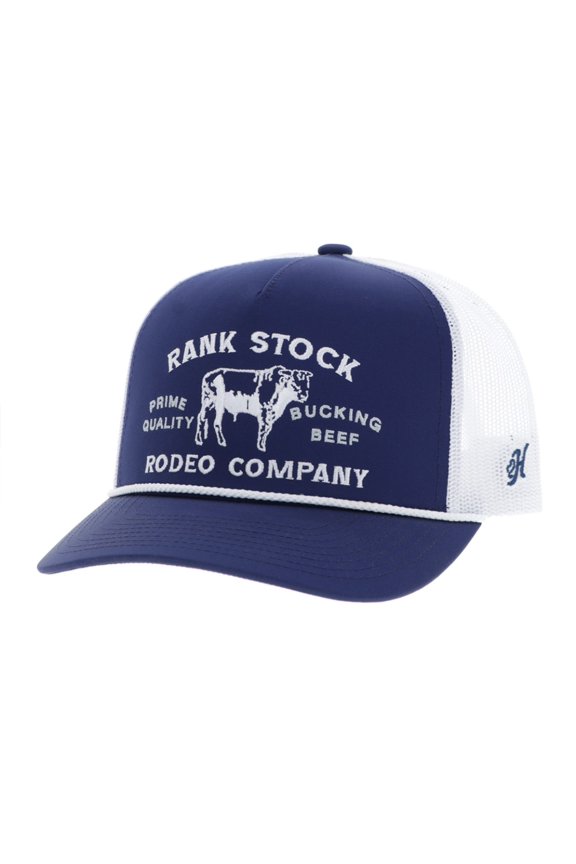 Mens Rank Stock Adjustable Snapback Trucker Hat-Navy/White