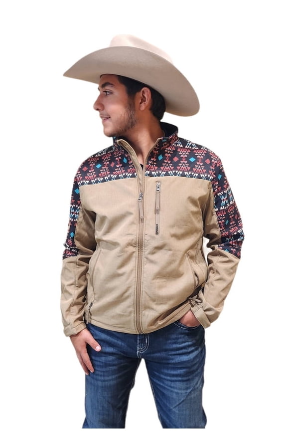 Men's Men'S Southwestern Print Softshell Jacket Tan