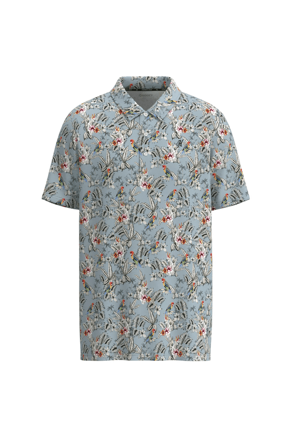 Mens The Weekender Denim with Floral Print Short Sleeve Polo Shirt (XL)