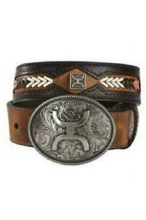 Western Boys Belt Kids Leather Whipstitch Black Brown - 1656BEJ2