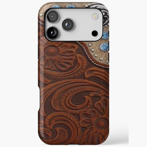 Hooey Western Cowboy Rodeo Brown Floral Leather Pattern iPhone 11 12 13 14 15 16 17 Pro Max Case