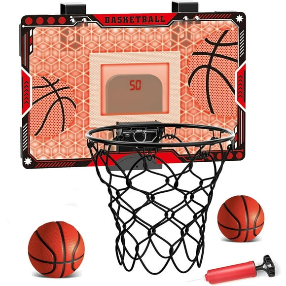 Henotian Basketball Hoop Indoor for Kids 16.1" X 10.8" Automatic Scoring Basketball Hoop Mini Basketball Hoop for Door with 2 Balls for Kids Boys Teens Basketball Lover Christmas Gift