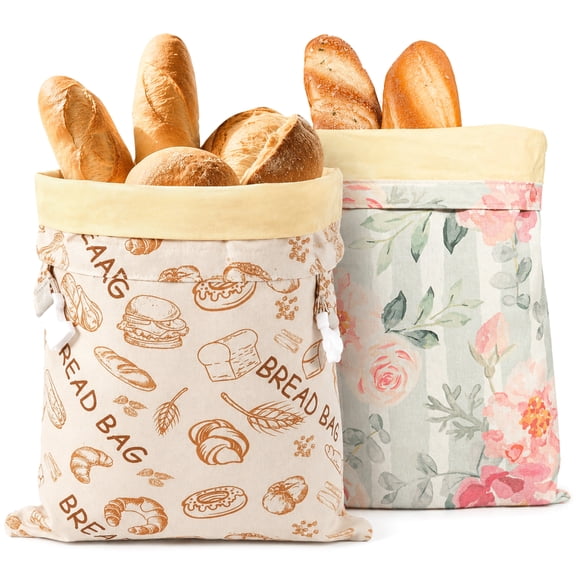 Hoofun Beeswax Bread Bags for Homemade Bread, 2 Pack Reusable Organic Linen Bag Natural, Beeswax Bread Storage Bag, Freshness Keeping and Freezer Safe
