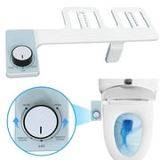 Hoofun Bidet Attachment, Non-Electric Cold Water Bidet Toilet Seat Attachment with Pressure Controls, Retractable Self-Cleaning Dual Nozzles for Frontal  Rear Wash, White