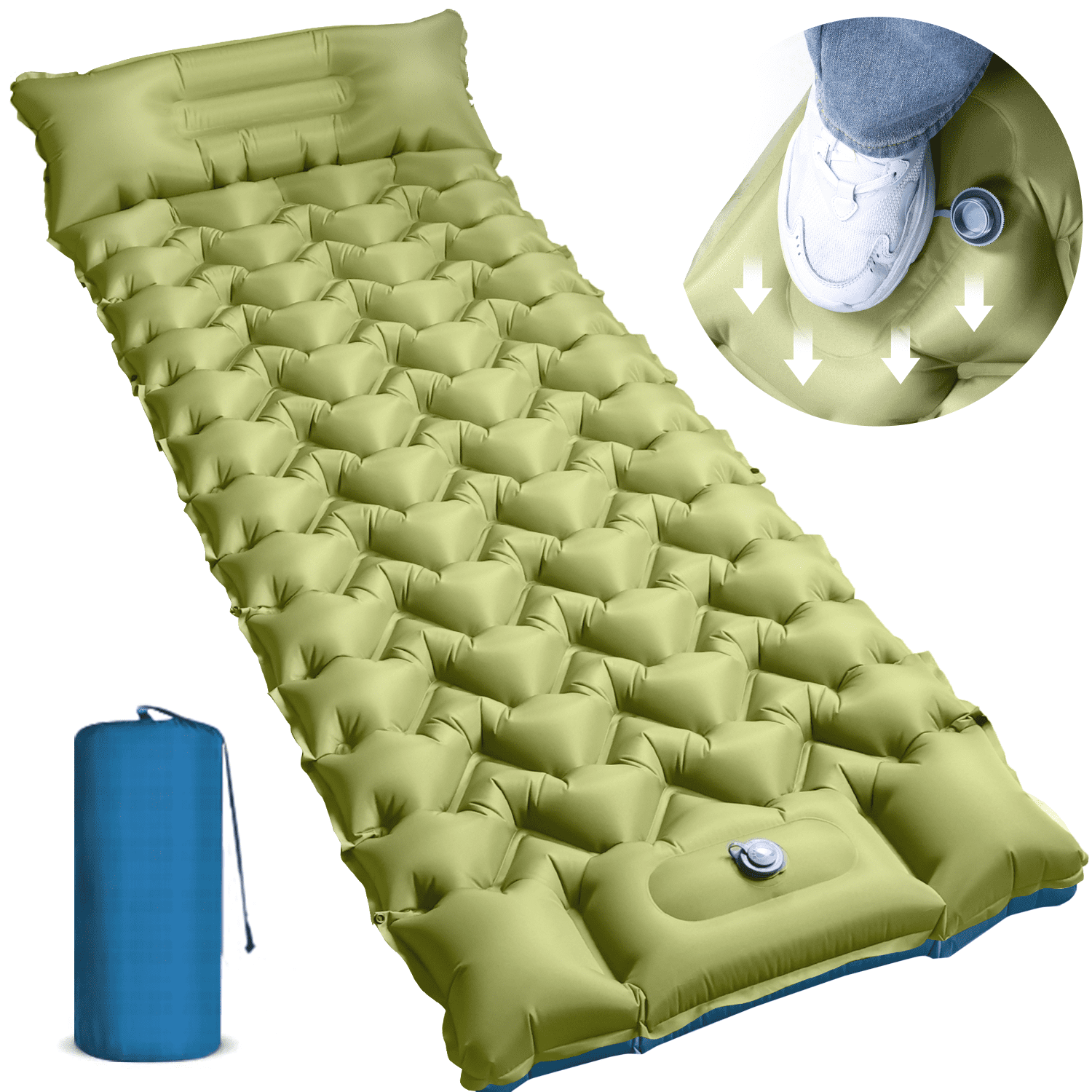 Henotian Camping Sleeping Pad, Ultralight Camping Mat with Pillow Built-in Foot Pump Inflatable Sleeping Pads Compact for Camping Backpacking Hiking Traveling Tent