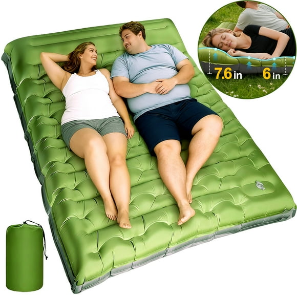 Sleeping Pad for Camping, 6" Extra-Thick Reinforced Camping Sleeping Pad with Pillows & Built-in Foot Pump, Ultralight Self Inflating Air Mattress Mat for Tent Hiking Essentials Gear