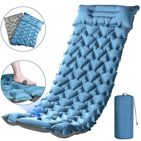 Henotian Camping Sleeping Pad, Ultralight Camping Mat with Pillow Built-in Foot Pump Inflatable Sleeping Pads Compact for Camping Backpacking Hiking Traveling Tent