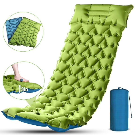 Henotian Camping Sleeping Pad, Ultralight Camping Mat with Pillow Built-in Foot Pump Inflatable Sleeping Pads Compact for Camping Backpacking Hiking Traveling Tent