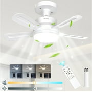 Hoofun Ceiling Fan with Light, Socket Ceiling Fan Light with Remote, 15.7” Small Ceiling Fan, Dimmable Socket Fan Ceiling Fan for Garage/ Bathroom/ Bedroom/ Kitchen, 5 Blades (White)