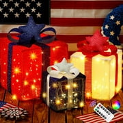 Hoofun Christmas Lights Gift Box 3 Piece Set with 50 LEDs with Stars and Colorful Bows, Battery Operated Christmas Lights Decoration for Home, Parties, Holidays