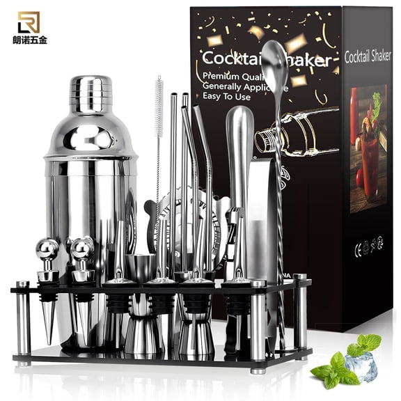 Hoofun Cocktail Shaker Set, 8 Pcs Professional Bar Set, Shaker, Jigger, Strainer, Mixer Spoon, Muddler, Gift for Christmas, Birthday, Beginners