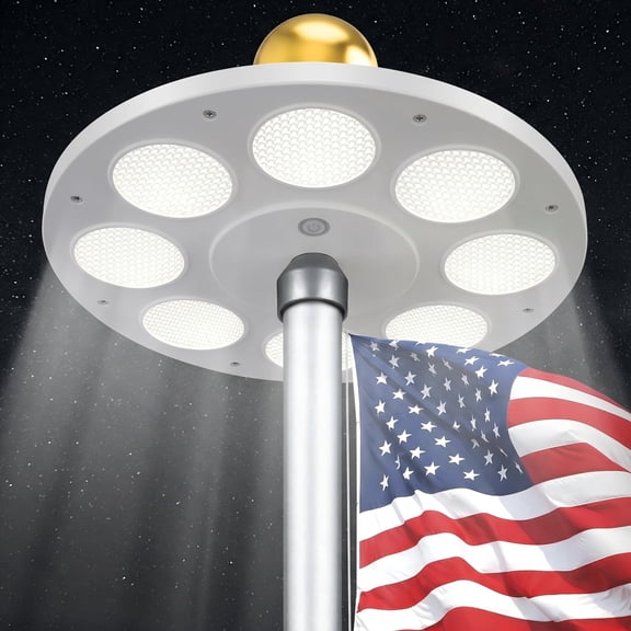 Hoofun Flag Pole Light Solar Powered, New 136 LED Ultra Bright, Illuminates The American Flag for 8-10 Hours from Dusk to Daw, Auto On/Off - White