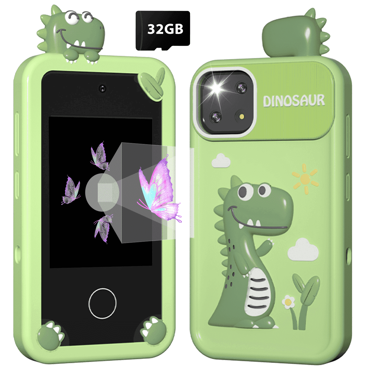 Merryhome Kids Smart Phone for Boys, 2.8" Touchscreen Play Phone with 32G SD Card, Dual Camera, Puzzle Game, Music Player, Christmas Birthday Gifts for Kids Green