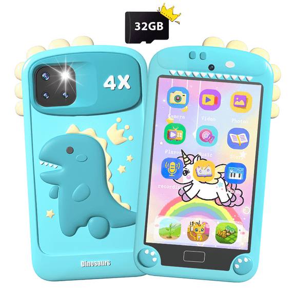 Merryhome Kids Smart Phone for Boys with 4.0" Large Touchscreen, 32G Card for Age 3-10 Kids Toys Cell Phone with Holographic Pyramid, Toddler Learning Toy, Dual Lens, Music Player