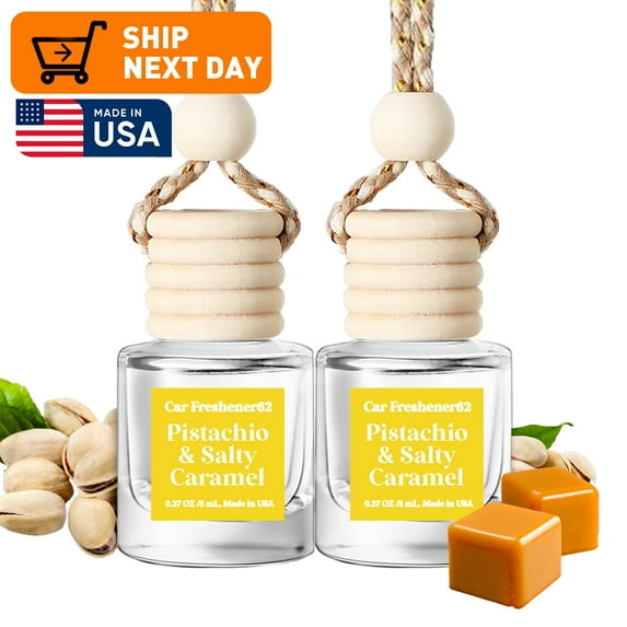 Hooga Life Car Air Freshener, Hanging Car Diffuser, Made in USA, Long Lasting, Pistachio & Salted Caramel 2 Bottles