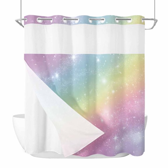 No Hook Abstract Rainbow Shower Curtain with Snap in Liner Set, Fantasy Ombre Moden Art Waterproof Fabric Bathroom Curtains with See Through Top Window, Hotel Style Standard 72 x 72 Inch