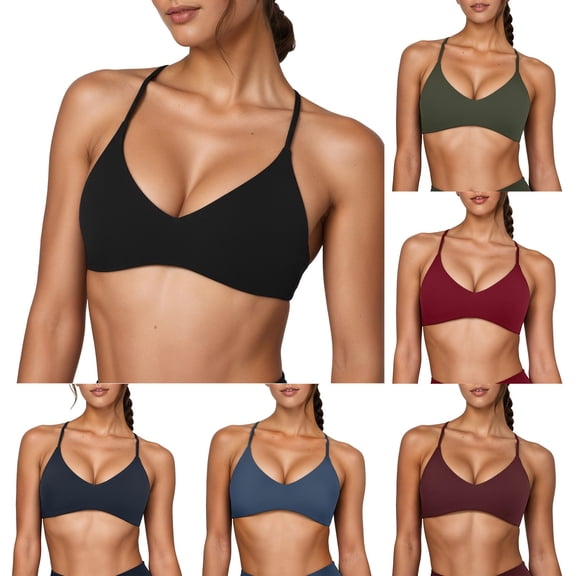 Hook And Eye Strap Backless Sports Bra For Women Includes Padding Gathering Effect For Fitness/Yoga Brown XS