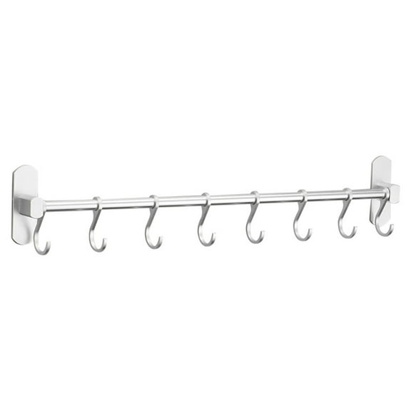 Hook Bar Kitchen Aids Hanging Bar 7 Hook Without Drilling, Patented Glue, Self Adhesive Glue, Aluminium, Matte Finish