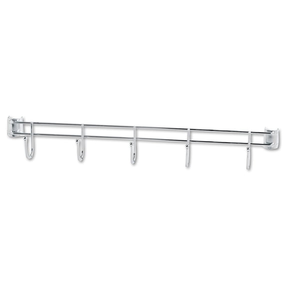 Hook Bars For Wire Shelving, Five Hooks, 24" Deep, Silver, 2 Bars/pack | Bundle of 5 Packs