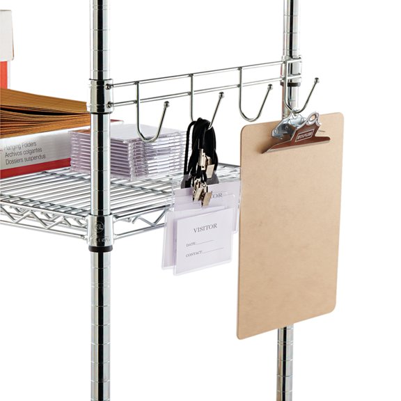 Hook Bars For Wire Shelving, Four Hooks, 18" Deep, Silver, 2 Bars/pack | Bundle of 5 Packs
