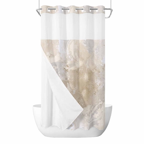 No Hook Beige Shower Curtain with Snap in Liner Set, Modern Minimalism Gradient Abstract Aesthetic Art Waterproof Fabric Bathroom Curtains with See Through Top Window, Hotel Style Small 36 x 78 Inch