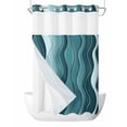 thumbnail image 1 of No Hook Cloth Fabric Shower Curtain with Snap in Liner, Abstract Turquoise Moire Waterproof Shower Curtains Set with See Through Top Window, Gradient Coastal Ocean Geometric Bath Curtains 54"x78", 1 of 6