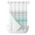 thumbnail image 1 of No Hook Cloth Fabric Shower Curtain with Snap in Liner, Aqua Ombre Stripes Waterproof Shower Curtains Set with See Through Top Window, Modern Abstract Stripes Aesthetic Bath Curtains Shower 36"x72", 1 of 6