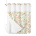 thumbnail image 1 of No Hook Cloth Fabric Shower Curtain with Snap in Liner, Beige Flowers Waterproof Shower Curtains Set with See Through Top Window, Farmhouse Botanical Floral Green Leaves Bath Curtains Shower 72"x72", 1 of 6