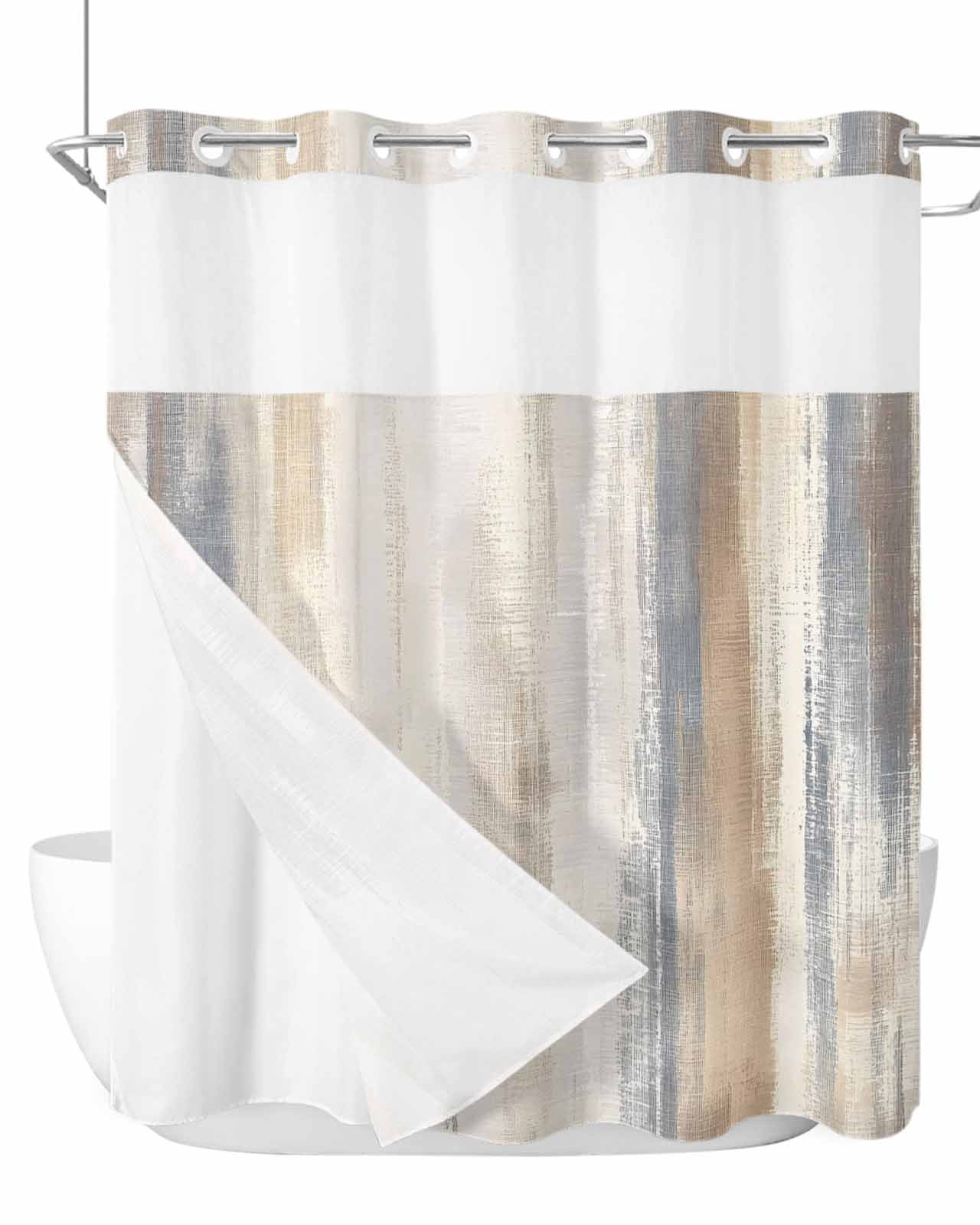 Britown Sailboat Shower Curtain Set – Retro Ocean Design, Snap-in Liner, See-Through Mesh Top (71x74 Inch)
