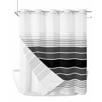 No Hook Cloth Fabric Shower Curtain with Snap in Liner, Black Stripe Waterproof Shower Curtains Set with See Through Top Window, Modern Art Black Grey Ombre Striped Bath Curtains Shower 72"x72"