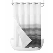No Hook Cloth Fabric Shower Curtain with Snap in Liner, Black White Ombre Waterproof Shower Curtains Set with See Through Top Window, Vintage Minimalism Abstract Stripes Bath Curtains Shower 36"x72"