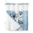 thumbnail image 1 of No Hook Cloth Fabric Shower Curtain with Snap in Liner, Blue Flower Waterproof Shower Curtains Set with See Through Top Window, Retro Gradient Texture Painting Plant Leaf Bath Curtains Shower 72"x78", 1 of 6