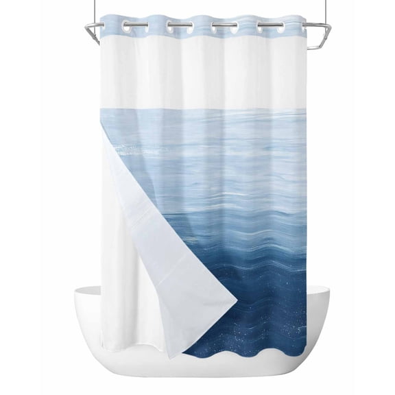 No Hook Cloth Fabric Shower Curtain with Snap in Liner, Blue Ombre Waterproof Shower Curtains Set with See Through Top Window, Modern Abstract Art Ocean Oil Painting Bath Curtains Shower 54"x78"