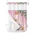 thumbnail image 1 of No Hook Cloth Fabric Shower Curtain with Snap in Liner, Cartoon Dogs Waterproof Shower Curtains Set with See Through Top Window, Pink Floral Summer Botanical Bath Curtains Shower 60"x72", 1 of 6