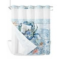 thumbnail image 1 of No Hook Cloth Fabric Shower Curtain with Snap in Liner, Coastal Blue Crab Waterproof Shower Curtains Set with See Through Top Window, Ocean Nautical Starfish Coral Wooden Bath Curtains Shower 66"x72", 1 of 6